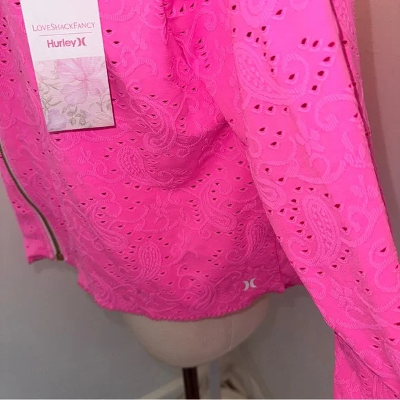 Loveshackfancy X Hurley Collaboration L Neon Pink Floral Eyelet Jacket Skirt Set